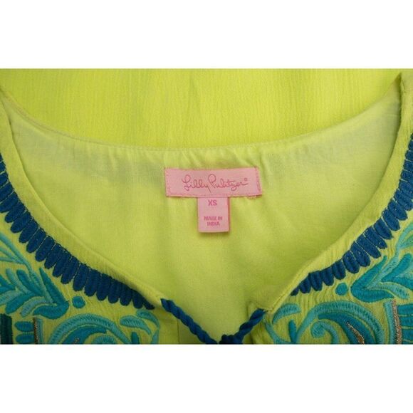 Lilly Pulitzer Womens Shift Dress Aubra XS Neon Green yellow Blue Embroidery - Picture 6 of 6